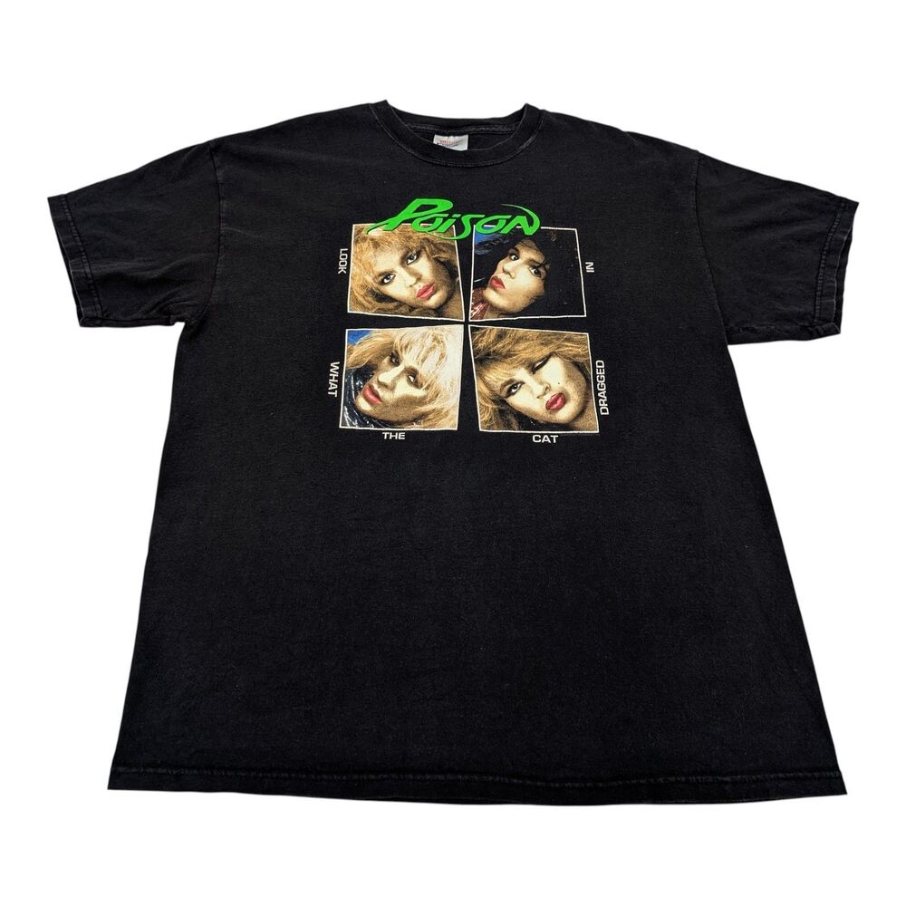 Vintage Poison Shirt XL Black Look What The Cat Dragged‎ In Band Tee 2003